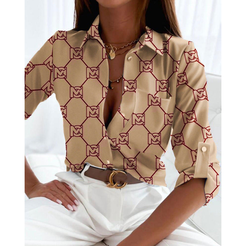 Monika Blau Grafik-Print Hemdbluse für Damen | Leicht und Lässig | Alltag und Freizeit - S/M/L/XL/2XL