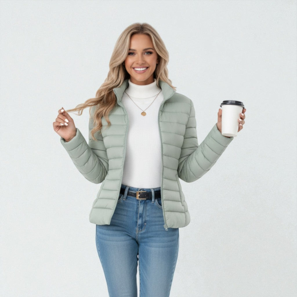Lisette Grau Leichte Steppjacke für Damen | Slim Fit Stehkragen Herbst Winter - S/M/L/XL/2XL