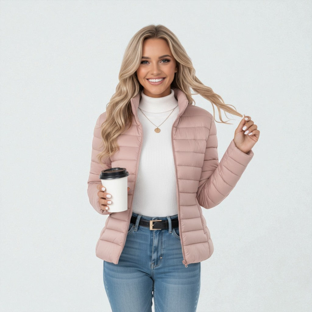 Lisette Grau Leichte Steppjacke für Damen | Slim Fit Stehkragen Herbst Winter - S/M/L/XL/2XL
