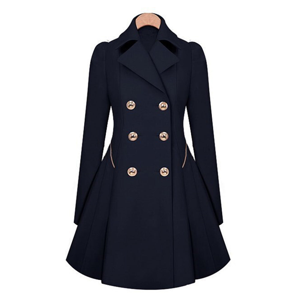 Jolanda Aprikose Doppelreihiger A-Linien Mantel für Damen | Eleganter Wintermantel mit Goldknöpfen - S/M/L/XL/2XL/3XL