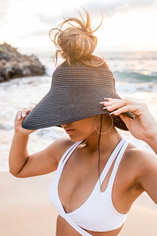 Marianne Schwarz Faltbarer Sonnenschild mit breiter Krempe für Damen | Strand Sommer Reise - Einheitsgrösse