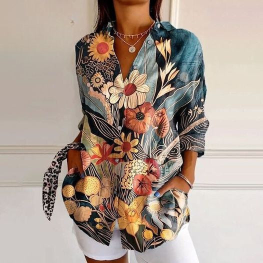Blaire Damen Bluse | Printdesign mit Knopfleiste, 100% Baumwolle- S-5XL