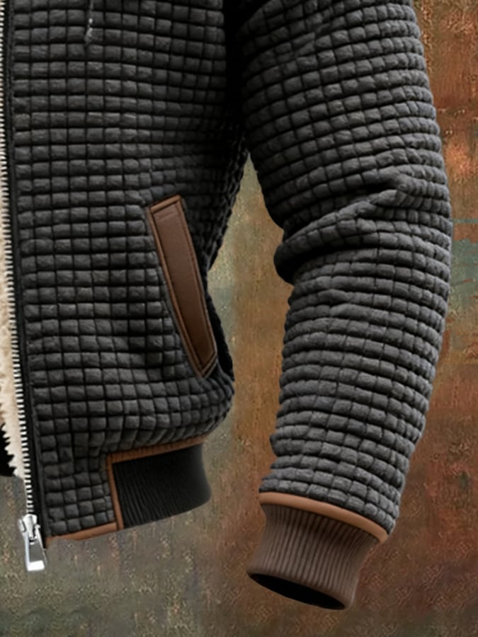 Willi Grau Gefütterte Jacke mit Kapuze für Herren | Sherpa-Futter Waffelmuster Winter Casual - S/M/L/XL/2XL/3XL/4XL/5XL