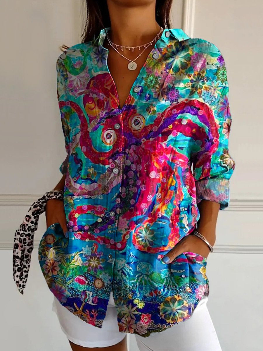 Blaire Damen Bluse | Printdesign mit Knopfleiste, 100% Baumwolle- S-5XL