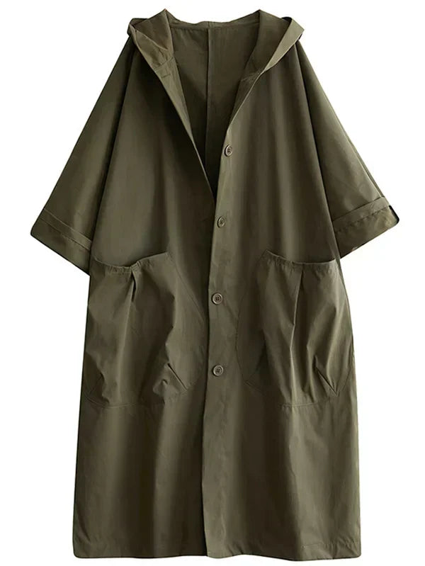 Brigitte Beige Wasserdichter Langer Trenchcoat mit Kapuze für Damen | Oversized Casual Herbst - S/M/L/XL/2XL/3XL