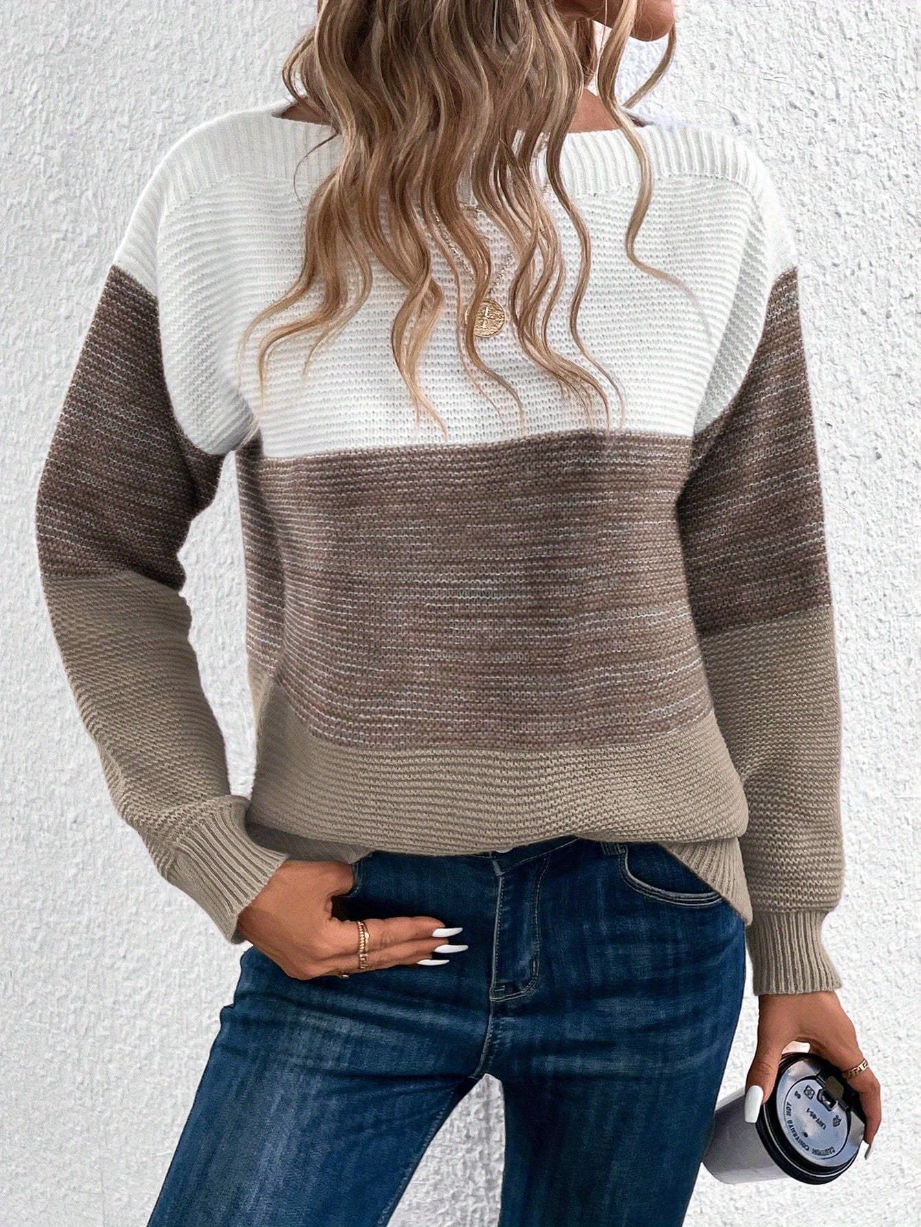 Brigitte Grün Colorblock Strickpullover für Damen | Oversized Rundhals Casual Herbst Winter - S/M/L/XL