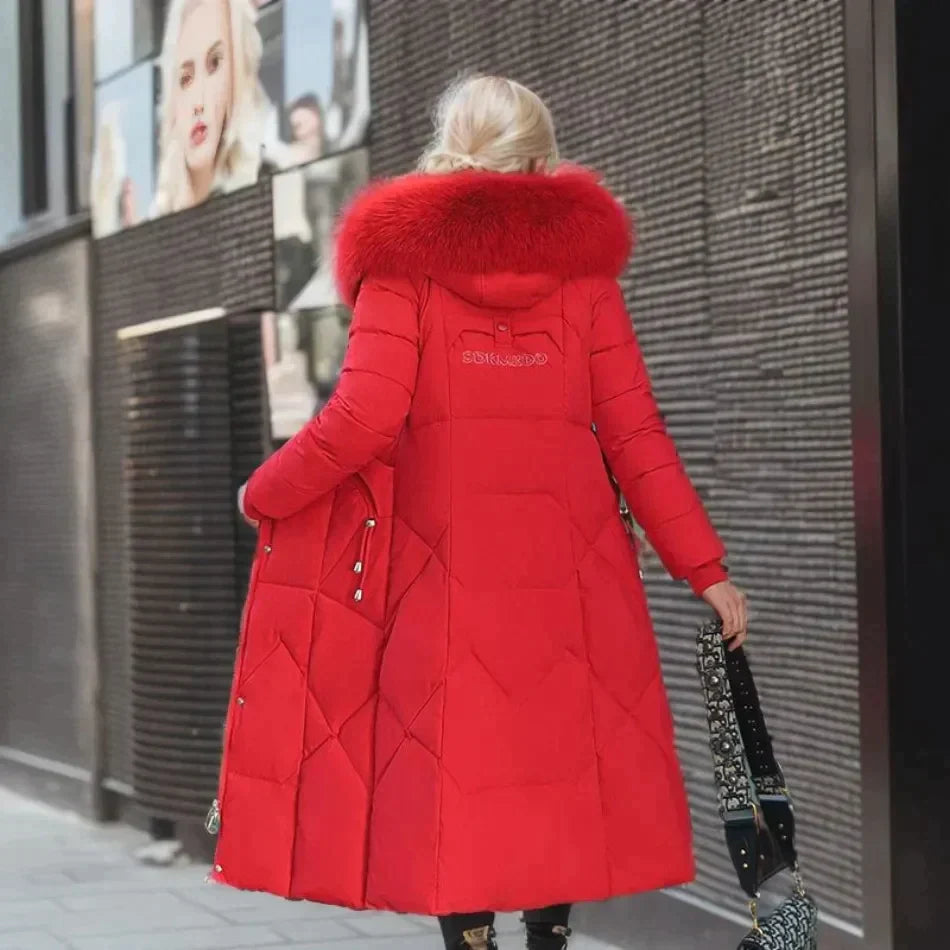 Hannelore Weiss Isolierter Longline Steppmantel mit Kapuze und Kunstfell für Damen | Winter Stadtlook - S/M/L/XL/2XL/3XL/4XL