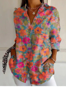Blaire Damen Bluse | Printdesign mit Knopfleiste, 100% Baumwolle- S-5XL