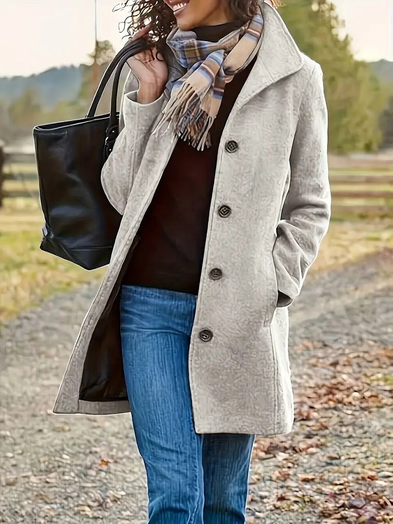 Renate Schwarz Taillierter Einreihiger Mantel für Damen | Eleganter Einknopfverschluss Herbst Casual - S/M/L/XL/2XL