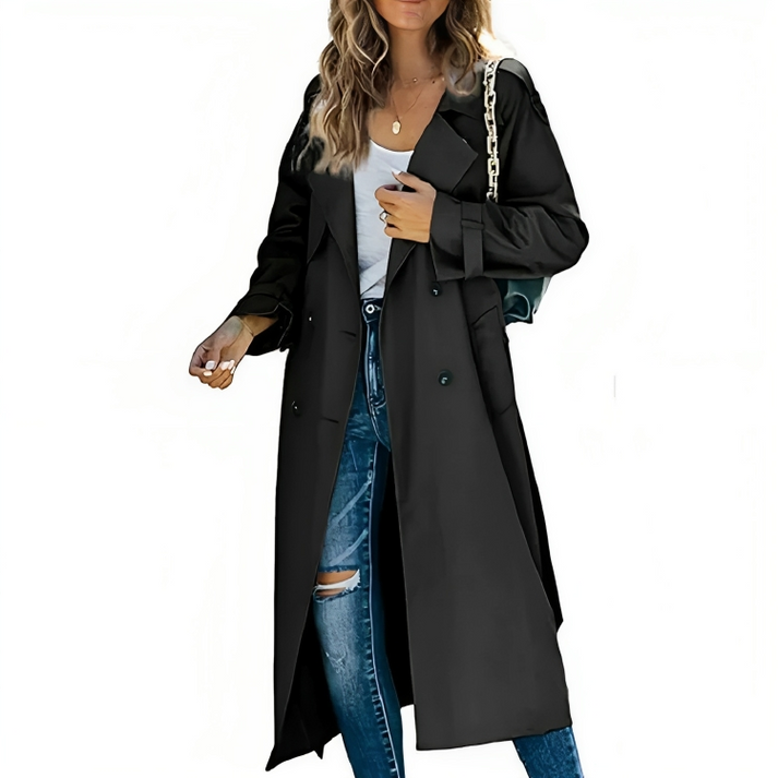Monika Rosa Zweireihiger Langer Trenchcoat für Damen | Atmungsaktiv Casual Elegant - XS/S/M/L/XL/2XL/3XL