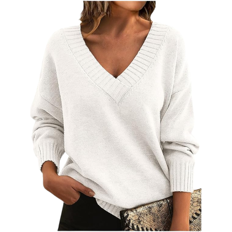 Waltraud Grau Strickpullover mit V-Ausschnitt für Damen | Langarm Winter Casual Büro - S/M/L/XL/2XL