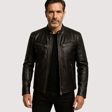 Willi Schwarz Leder-Optik Bikerjacke mit Stehkragen für Herren | Casual Smart-Casual - S/M/L/XL/2XL/3XL/4XL/5XL