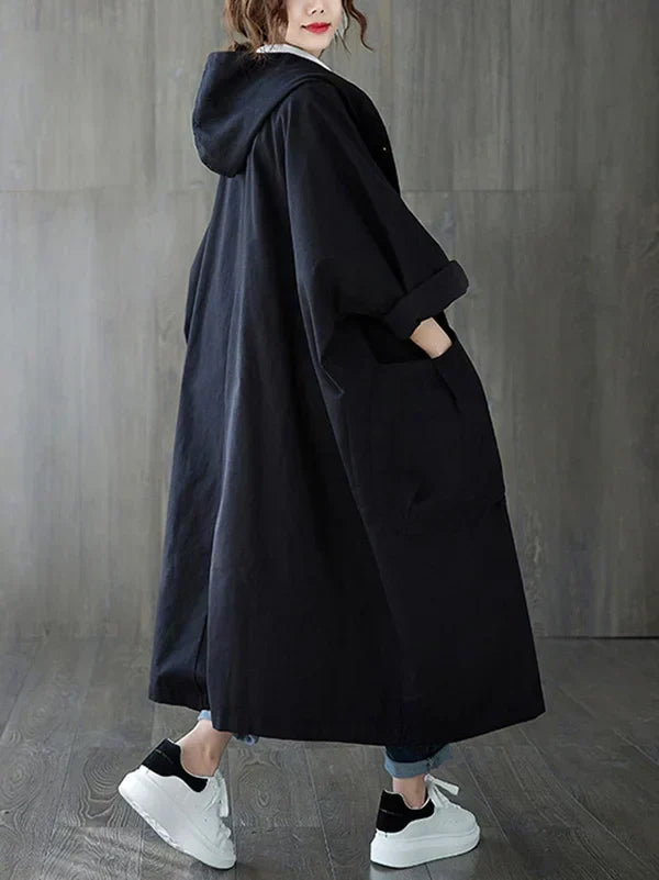 Brigitte Beige Wasserdichter Langer Trenchcoat mit Kapuze für Damen | Oversized Casual Herbst - S/M/L/XL/2XL/3XL