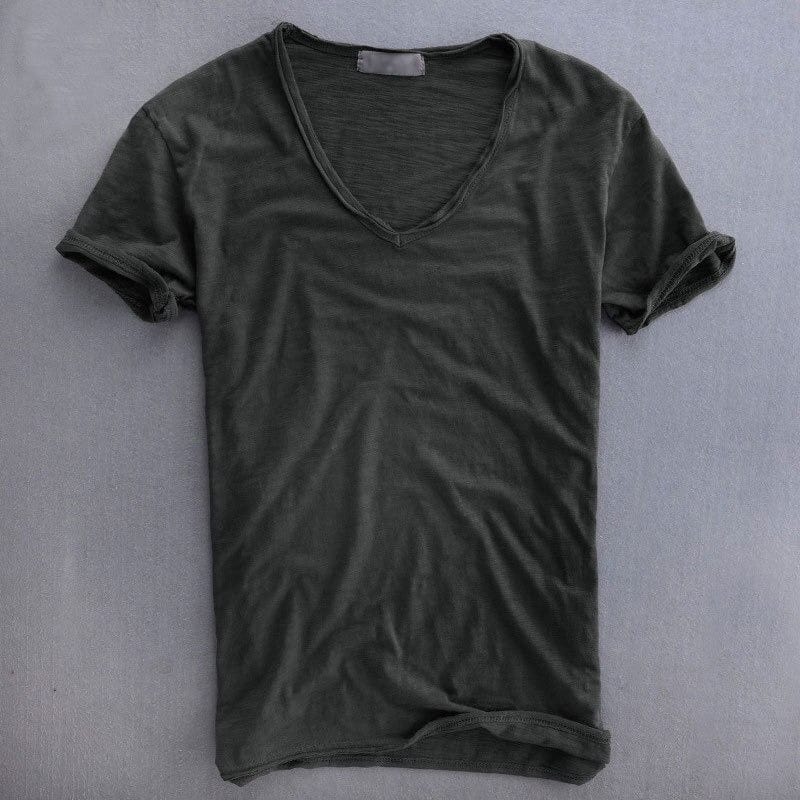 Werner Hellgrau Bio-Baumwoll V-Neck T-Shirt für Herren | Leichter Slub-Stoff | Alltag & Freizeit - M/L/XL/2XL/3XL