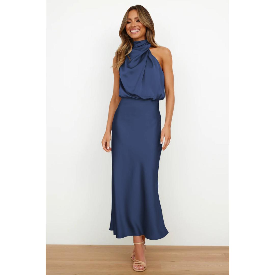 Sonja Hellgrün Satin Cowl-Neckholder Abendkleid für Damen | Elegante Silhouette | Hochzeit Abendanlass - S/M/L/XL