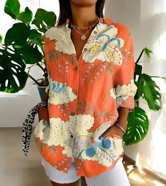 Blaire Damen Bluse | Printdesign mit Knopfleiste, 100% Baumwolle- S-5XL