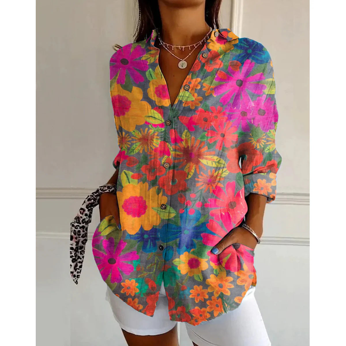 Blaire Damen Bluse | Printdesign mit Knopfleiste, 100% Baumwolle- S-5XL