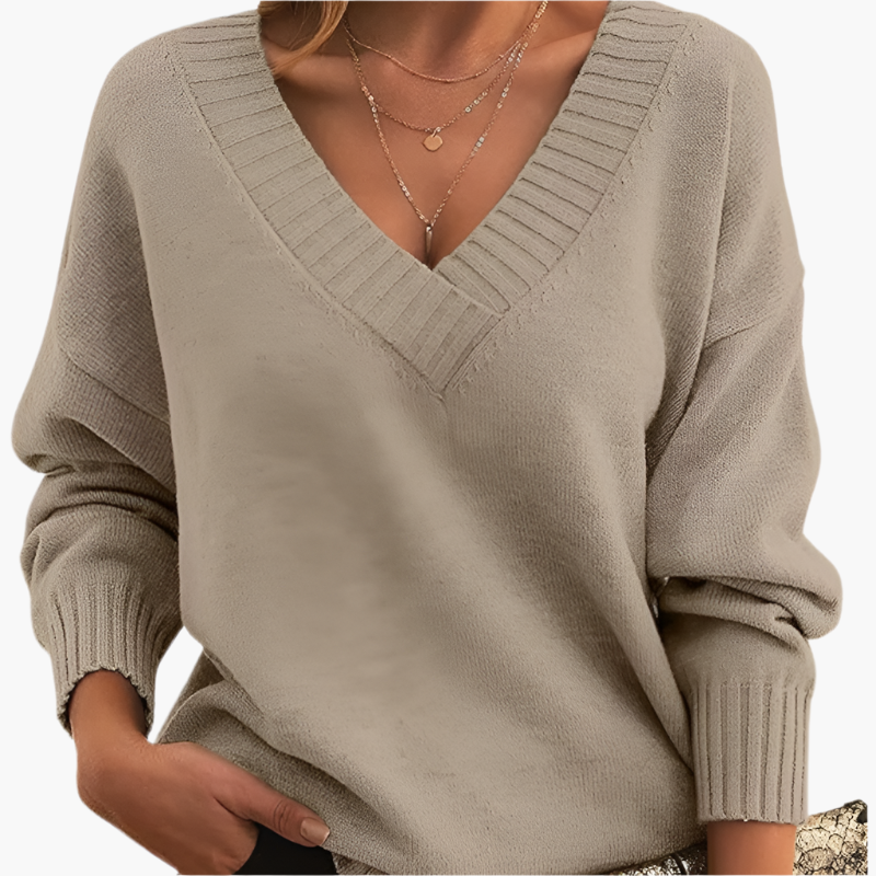 Waltraud Grau Strickpullover mit V-Ausschnitt für Damen | Langarm Winter Casual Büro - S/M/L/XL/2XL