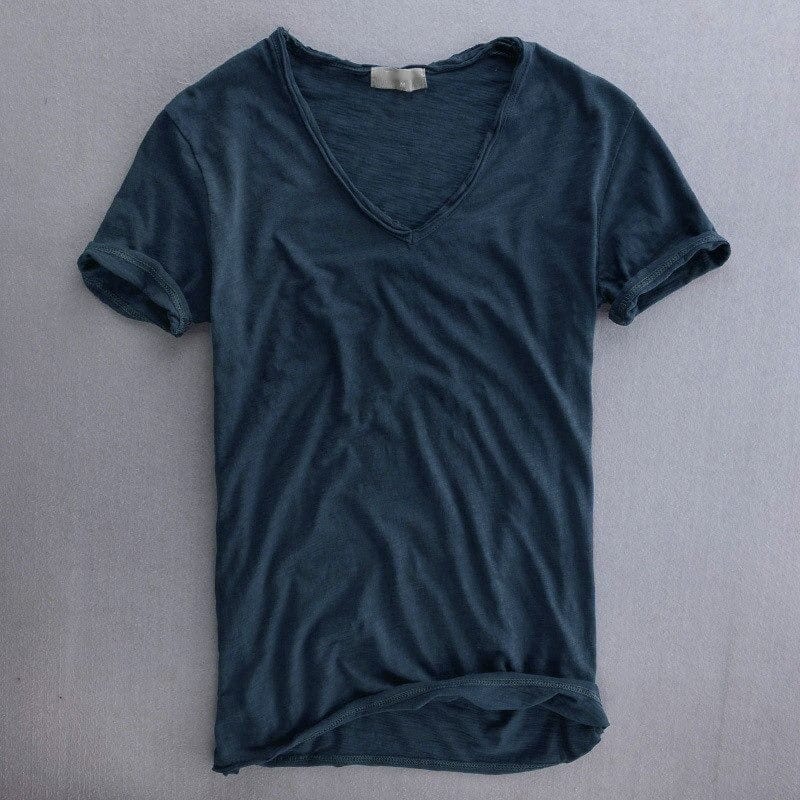 Werner Hellgrau Bio-Baumwoll V-Neck T-Shirt für Herren | Leichter Slub-Stoff | Alltag & Freizeit - M/L/XL/2XL/3XL