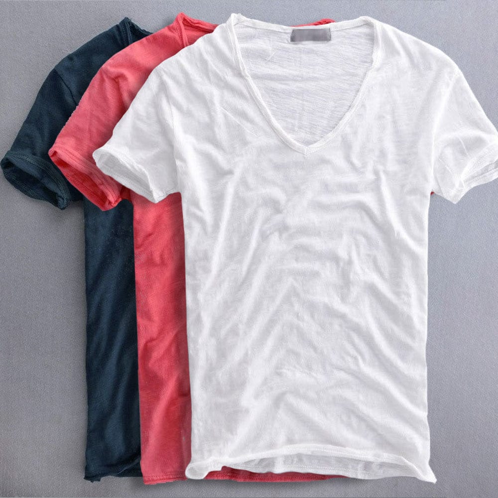 Werner Hellgrau Bio-Baumwoll V-Neck T-Shirt für Herren | Leichter Slub-Stoff | Alltag & Freizeit - M/L/XL/2XL/3XL