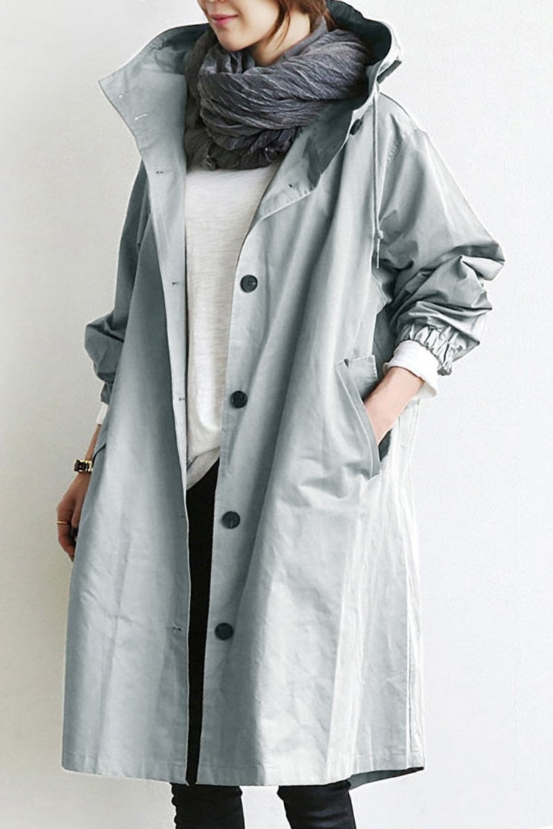 Änne Türkis Mittellange Kapuzenjacke mit Knopfleiste für Damen | Locker Casual Übergangszeit - S/M/L/XL/2XL/3XL/4XL