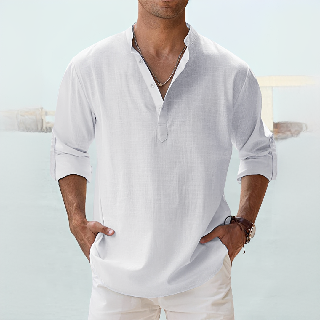Kurt Beige Linen-Look Henley Sommerhemd for Men | Leichter Entspannter Stil | Urlaub und Alltag - S/M/L/XL/2XL/3XL/4XL