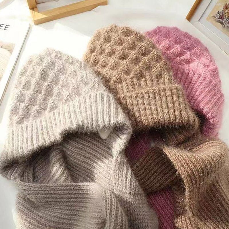 Ruth Braun Gestricktes Mützen-und-Schal-Set für Damen | Winter Waffelstrick Warm - Einheitsgrösse