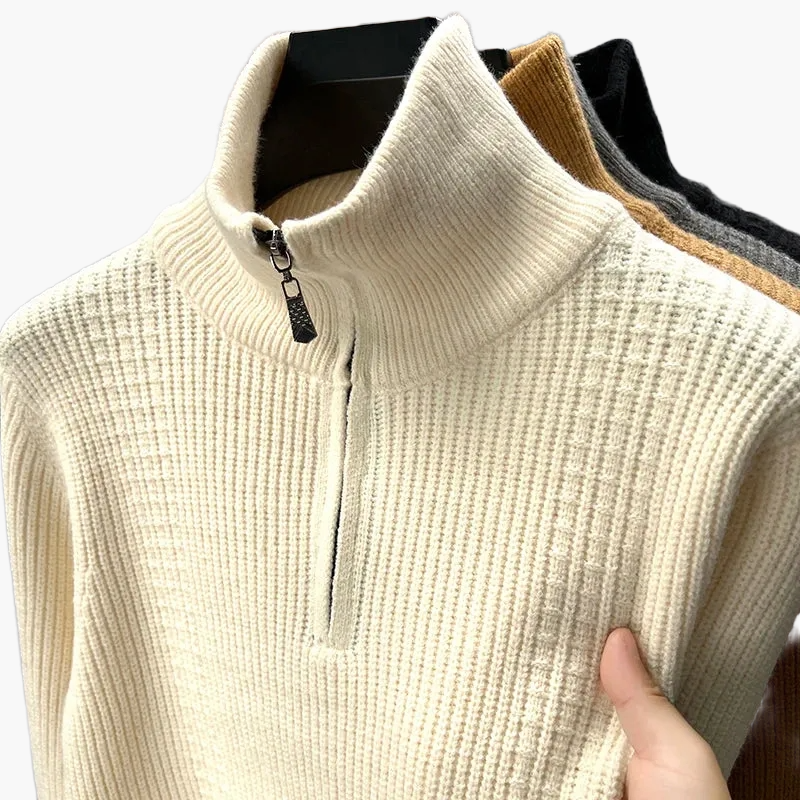 Werner Schwarz Strickpullover mit Halbhohem Reissverschlusskragen für Herren | Herbst Winter Casual - M/L/XL/2XL/3XL/4XL