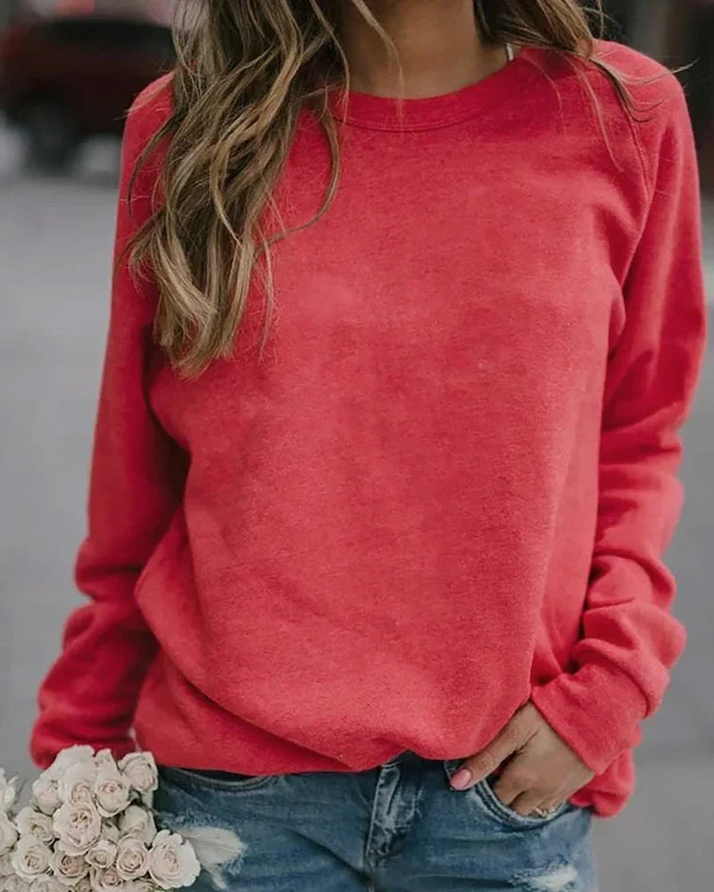 Monika Rot Casual Sweatshirt mit Rundhalsausschnitt für Damen | Herbst Alltag - S/M/L/XL/2XL/3XL/4XL/5XL