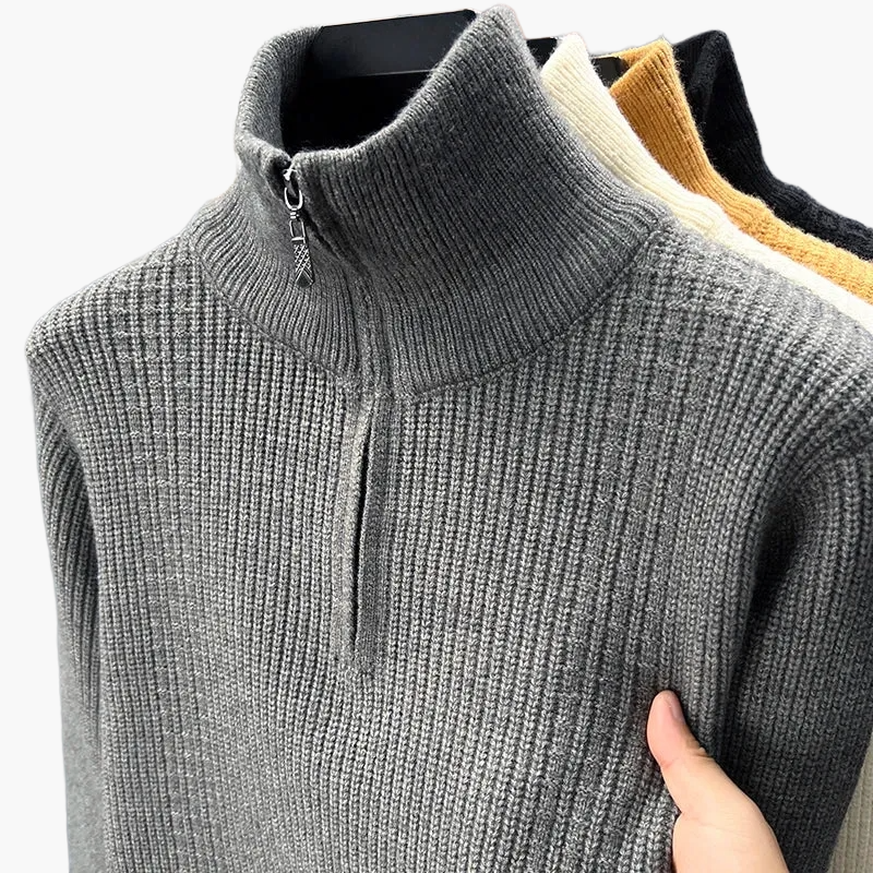 Werner Schwarz Strickpullover mit Halbhohem Reissverschlusskragen für Herren | Herbst Winter Casual - M/L/XL/2XL/3XL/4XL
