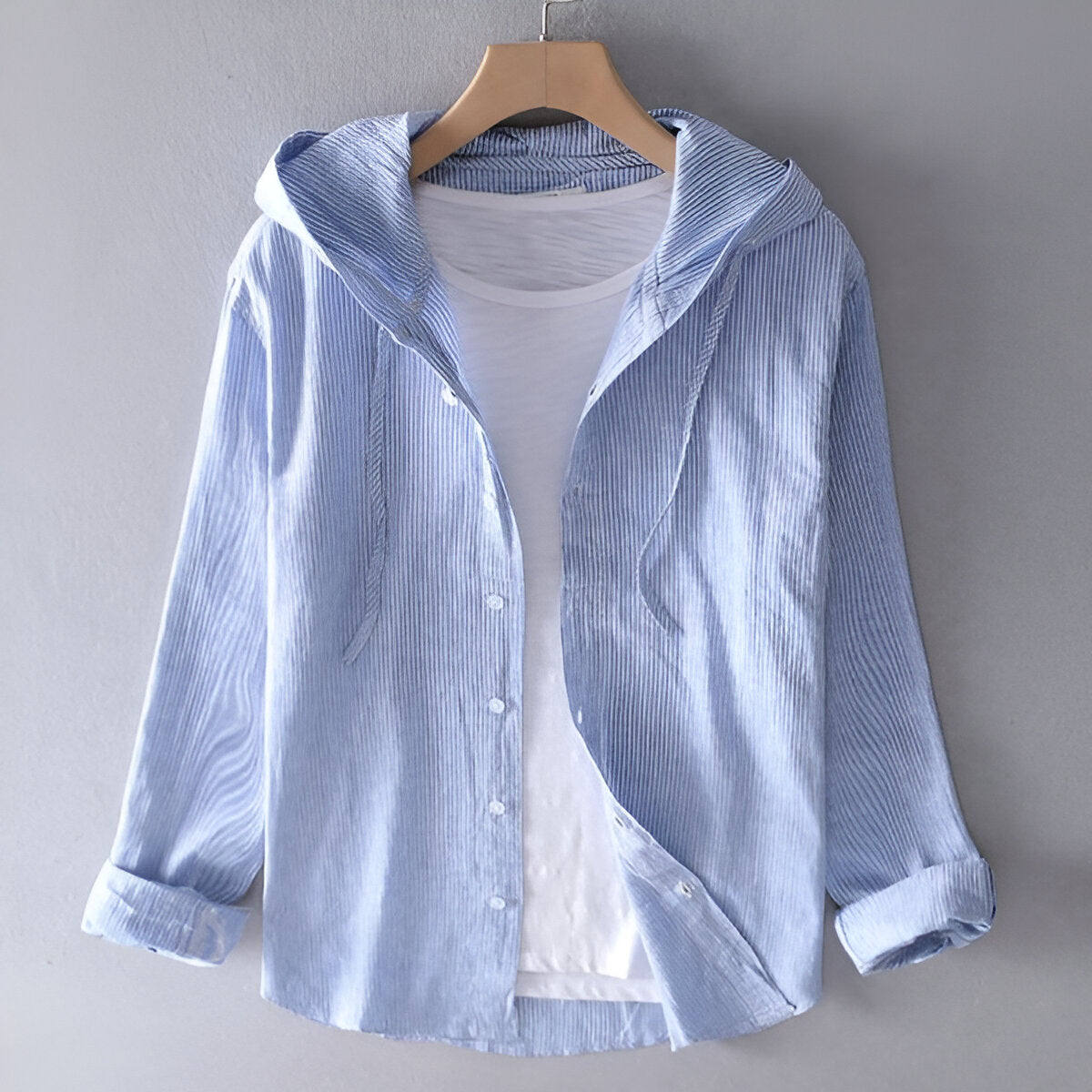 Dieter Blau Leichtes Leinenoptik Kapuzenhemd für Herren | Sommer Casual Stil - S/M/L/XL/2XL