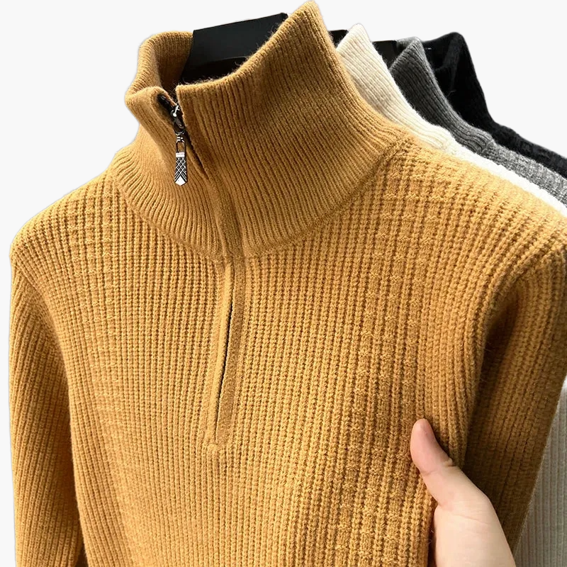 Werner Schwarz Strickpullover mit Halbhohem Reissverschlusskragen für Herren | Herbst Winter Casual - M/L/XL/2XL/3XL/4XL