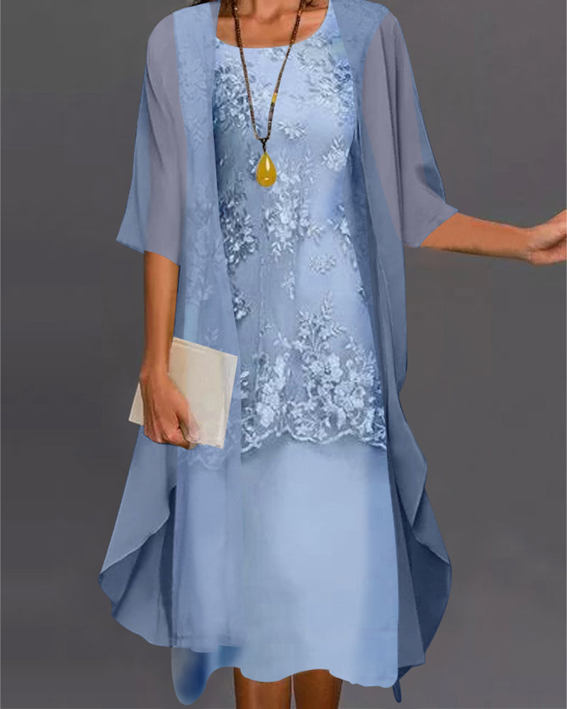Rosemarie Himmelblau Spitzen-Chiffon Zweiteiliges Kleid für Damen | Elegante Midi-Silhouette | Hochzeit & Festlichkeiten - M/L/XL/2XL/3XL