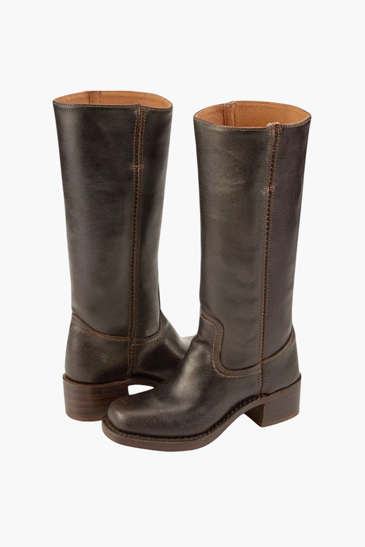 Vreni Braun Kniehohe Leder-Optik Stiefel für Damen | Retro Blockabsatz Casual Stil - EU 36-48