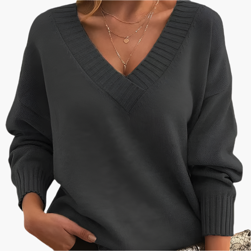 Waltraud Grau Strickpullover mit V-Ausschnitt für Damen | Langarm Winter Casual Büro - S/M/L/XL/2XL