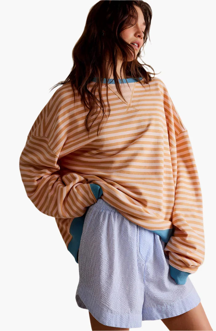 Irene Himmelblau Oversized Gestreiftes Sweatshirt für Damen | Casual Herbst Freizeit - S/M/L/XL