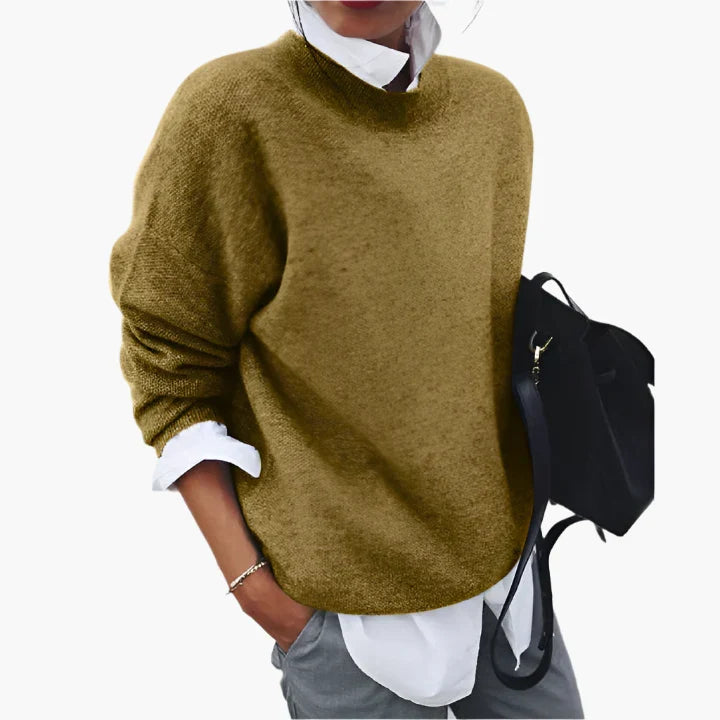 Hannelore Khaki Oversized Strickpullover für Damen | Rundhals Casual Büro Stil - S/M/L/XL/2XL/3XL