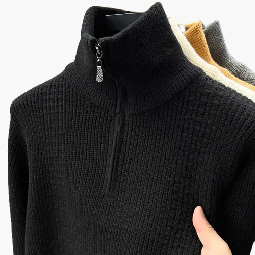 Werner Schwarz Strickpullover mit Halbhohem Reissverschlusskragen für Herren | Herbst Winter Casual - M/L/XL/2XL/3XL/4XL