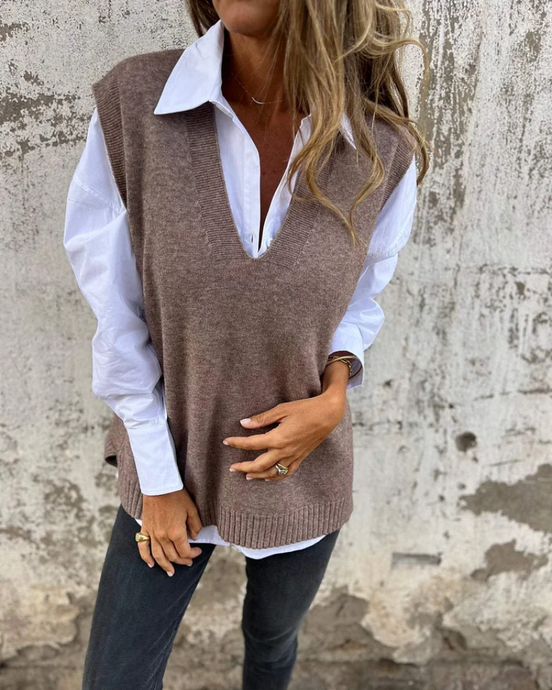 Liselotte Braun Oversized Strickweste mit V-Ausschnitt für Damen | Casual Herbst Stil - S/M/L/XL/2XL/3XL