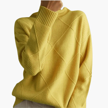Anita Gelb Oversized Rollkragenpullover mit Rautenmuster für Damen | Casual Büro Herbst - S/M/L/XL/2XL
