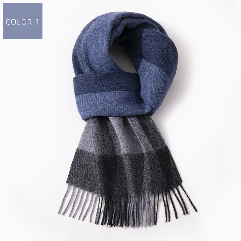 Ernst Blau Karierter Winter-Schal mit Fransen für Damen und Herren | Karomuster Warm Casual - 180 x 30 cm