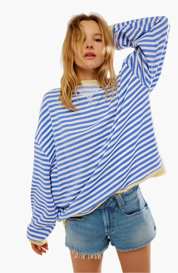 Irene Himmelblau Oversized Gestreiftes Sweatshirt für Damen | Casual Herbst Freizeit - S/M/L/XL