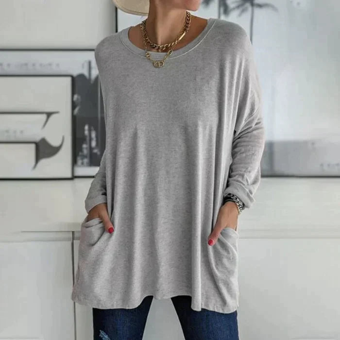 Regula Dunkelgrau Oversized Longline Tunika mit Langarm für Damen | Casual Alltag mit Taschen - S/M/L/XL/2XL/3XL/4XL/5XL