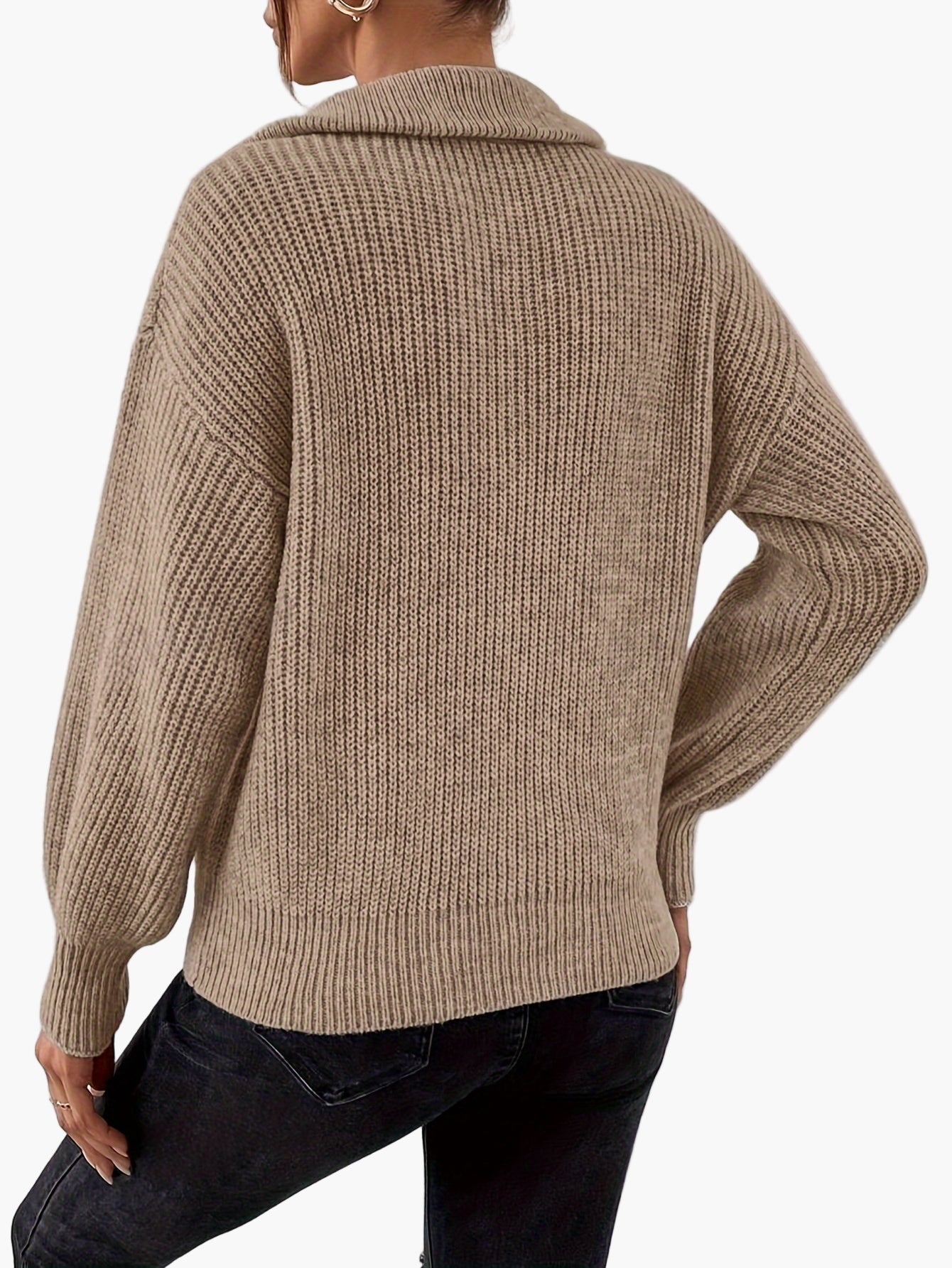 Hildegard Grün Rippenstrick Halbzip-Pullover für Damen | Casual Lapelkragen Langarm - XS/S/M/L