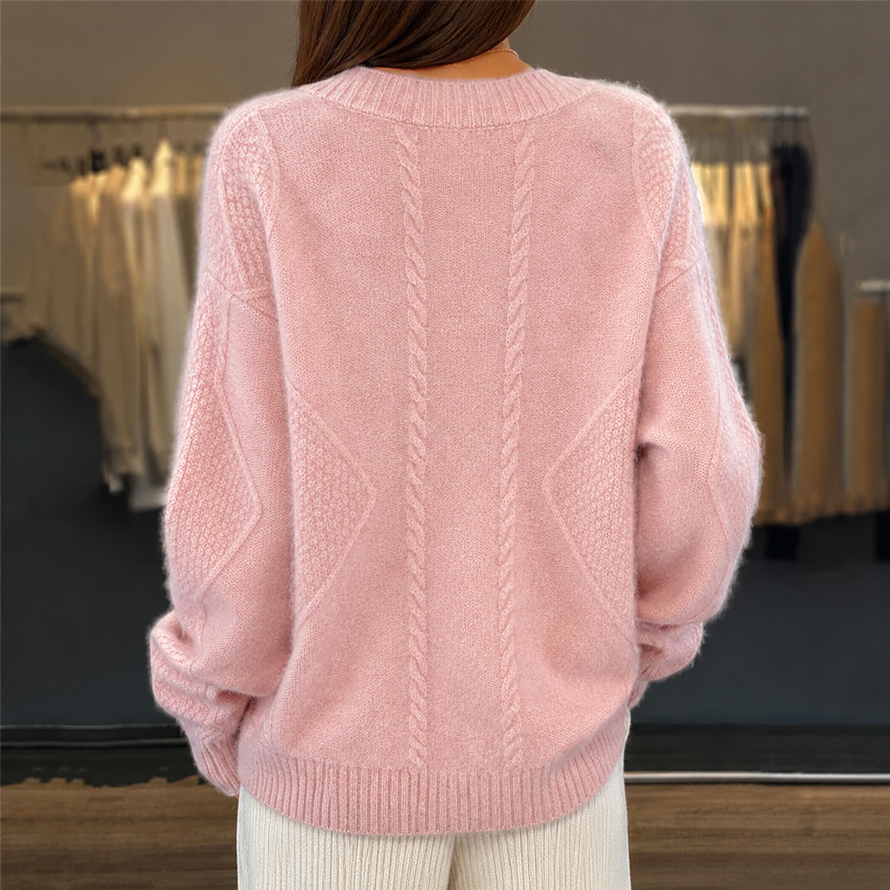 Vreni Rosa Gestrickte Strickjacke mit V-Ausschnitt für Damen | Casual Büroalltag Herbst - S/M/L/XL/2XL