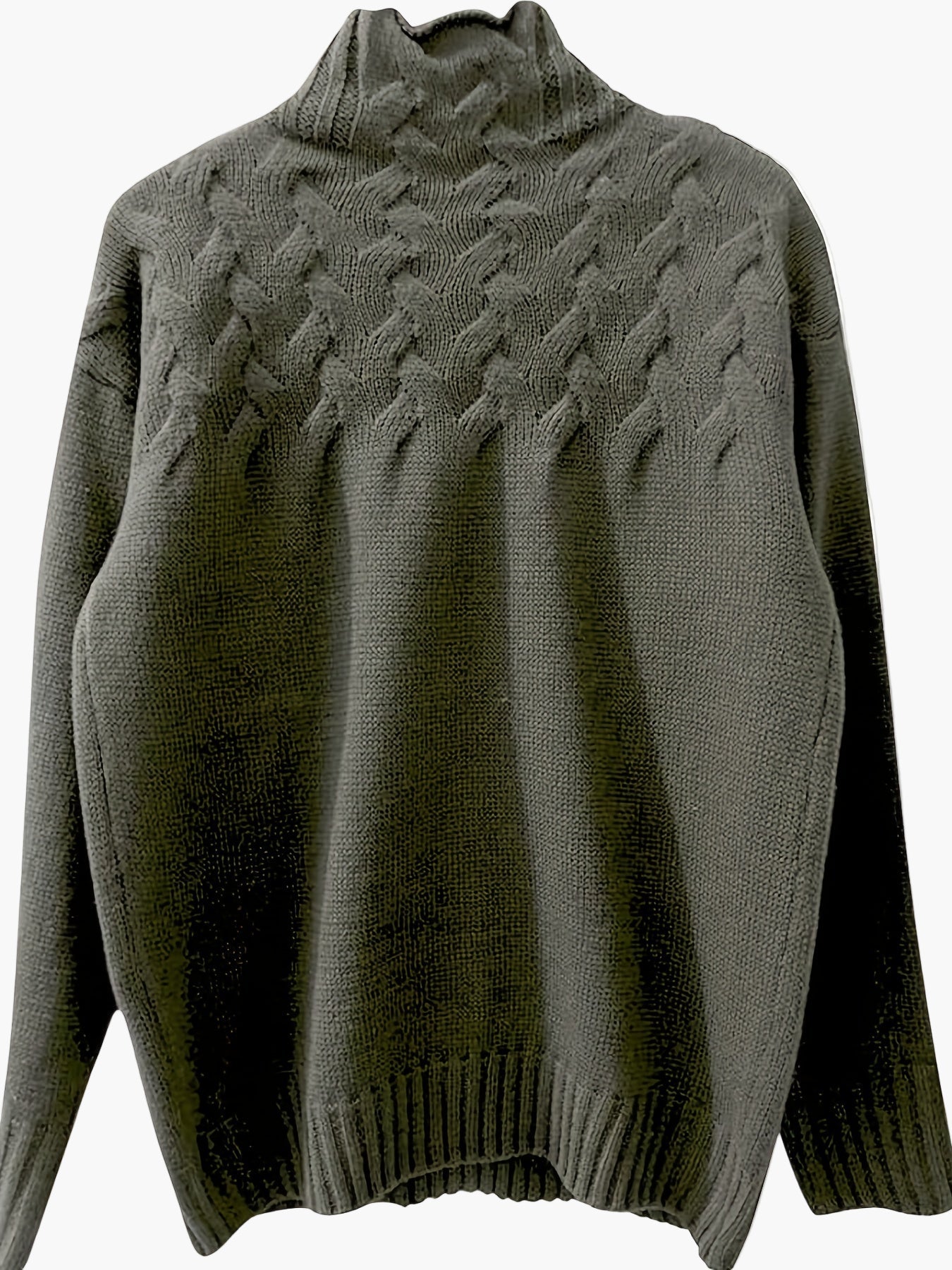 Trudi Dunkelgrau Grobstrick-Pullover mit Zopfmuster und Stehkragen für Damen | Oversized Winter Casual - S/M/L/XL