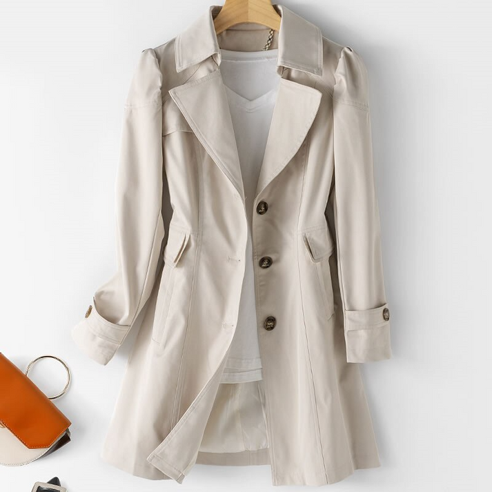 Ruth Kaffee Einreihiger Midi-Trenchcoat für Damen | Klassischer Reverskragen Tailliert Casual Büro - M/L/XL/2XL/3XL/4XL