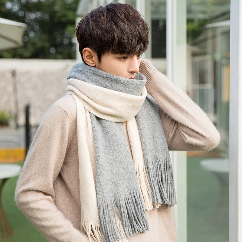 Heinz Grau Langer Kaschmir-Schal mit Quasten für Herren | Winter Casual - Einheitsgrösse