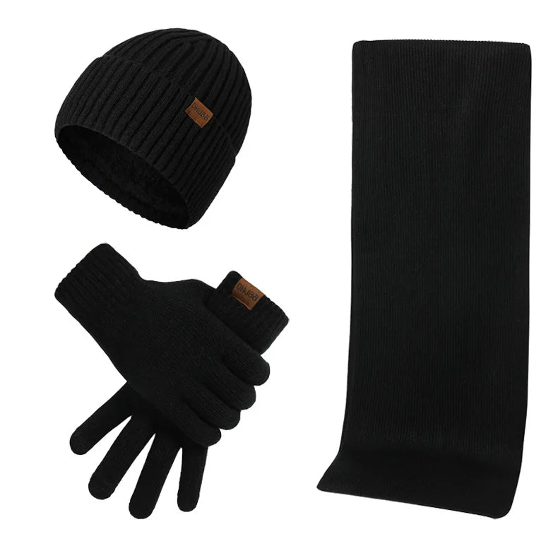 Heinz Grau Strickset Mütze Schal Handschuhe für Herren | Winter Dreiteiler Grobstrick Casual - Einheitsgrösse