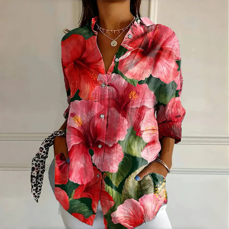 Blaire Damen Bluse | Printdesign mit Knopfleiste, 100% Baumwolle- S-5XL